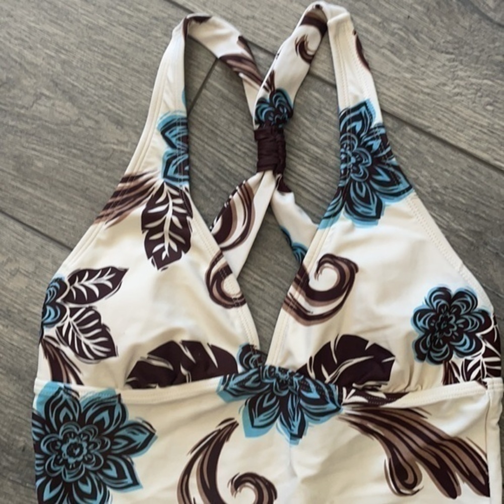 Sonoma swim size 8 tankini top ivory and brown - Picture 2 of 5